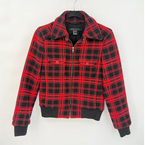Marc Jacobs Women's Wool Zippered Jacket Buffalo Plaid Red Size XS Y2K Vintage - Picture 1 of 14